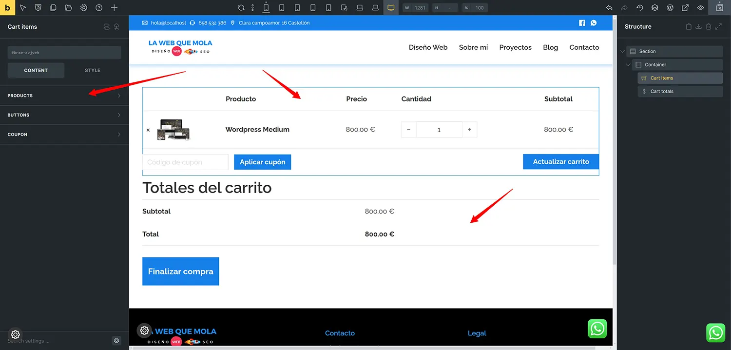 personalización-carrito-woocommerce-bricks