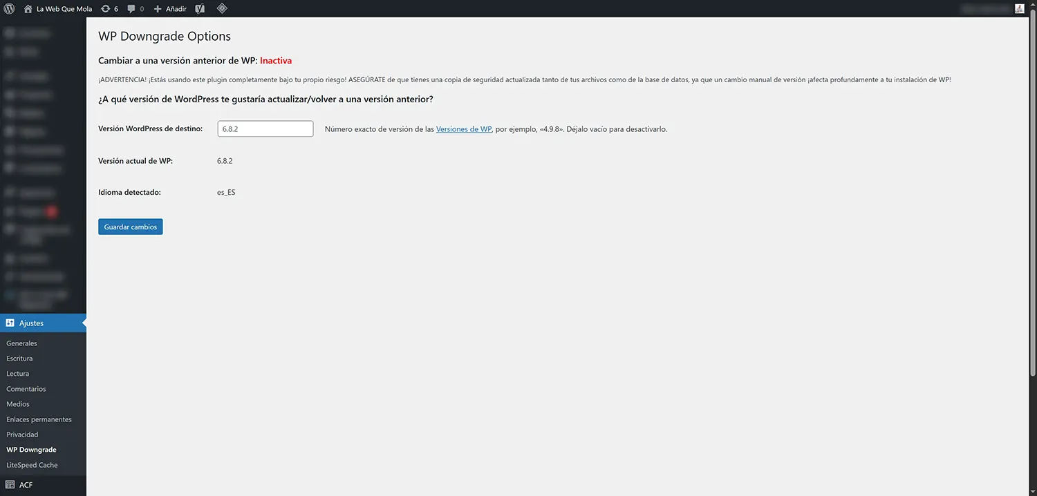 ajustes-plugin-downgrade-wordpress