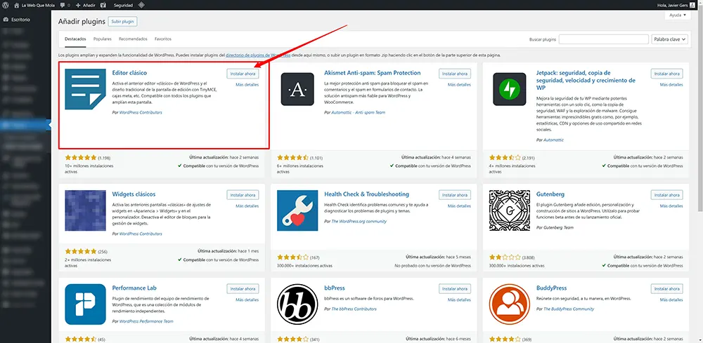 instalar-editor-clasico-wordpress