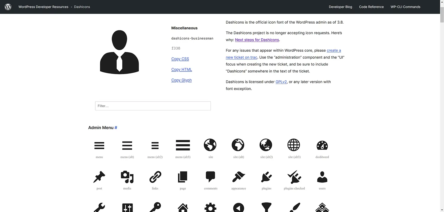 pagina-oficial-wordpress-dashicons